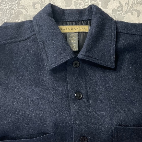 Natural Life 70% Wool Blend Men's Shirt Long Sleeve Button Down Size Large Navy - Picture 1 of 7